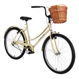 Bicicleta Feminina Aro 26 Cesta Vime Retrô Vintage Paralamas