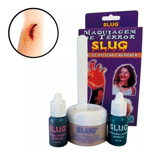 Slug Maquiagem De Terror Kit Sangue Massa Halloween Zumbi