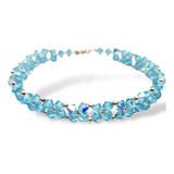 Pulsera Cristal Swarovski Elements Aquamarine Ab 2x Plata