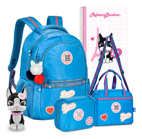 Kit Mochila Estojo Lancheira Boneca Miniatura Copo Rb 