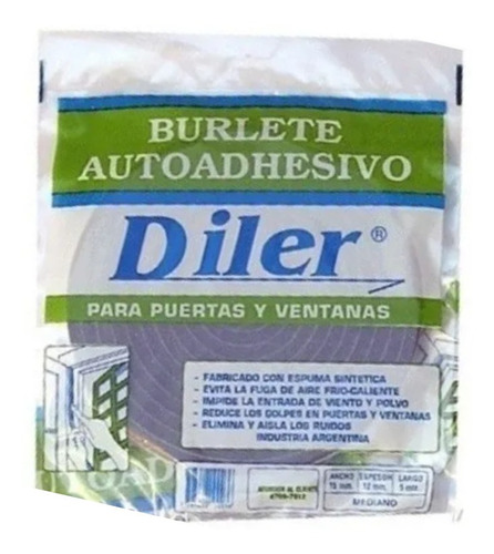 Burlete Adhesivo Espuma Puerta Ventana  Diler 20x10 Mm X 5mt