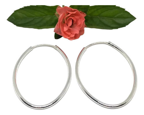 Aros De Plata 925, Argolla Ovaladas 36x25 Mm Mediana Mujer