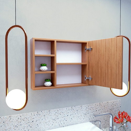 Mueble Botiquin Para Baño 80x50x12 - 1 Espejo Central Color Cedro