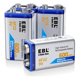 Paquete De 4 Baterías Recargables 9v Ebl 600 Mah Pila Cuadra