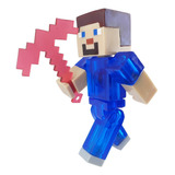 Figura Juguete Steve Armadura Azul Diamante Pico Minecraft 