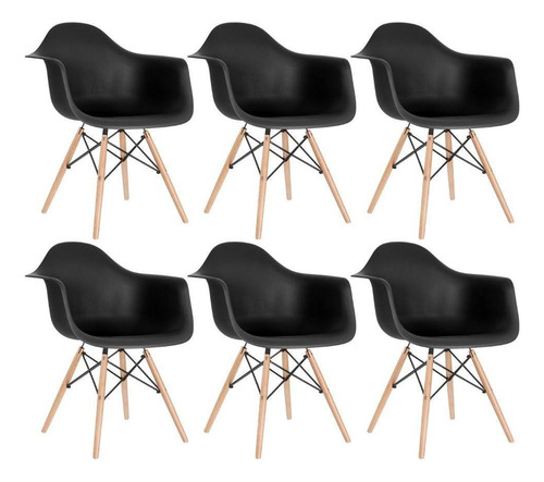6 Cadeiras  Eames Wood Daw Com Braços Jantar Cozinha Cores Estrutura Da Cadeira Preto