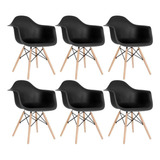 6 Cadeiras  Eames Wood Daw Com Braços Jantar Cozinha Cores Estrutura Da Cadeira Preto