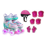 Patins Quad Lindo Tam./ajustável + Kit Proteção Rodinhas Led