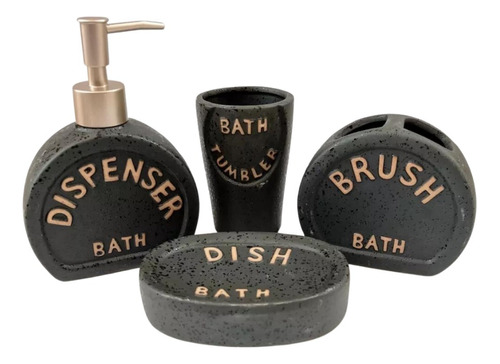 Set De Baño X4 Piedra Rústico Dispenser Vaso Jabonenera Bath