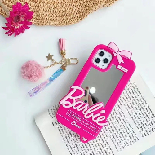 Estuche Funda Forro De Barbie Con Espejo Y Llavero