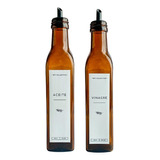 Set Dispenser Aceiteros Vidrio 250ml Cuadrada Aceite+vinagre