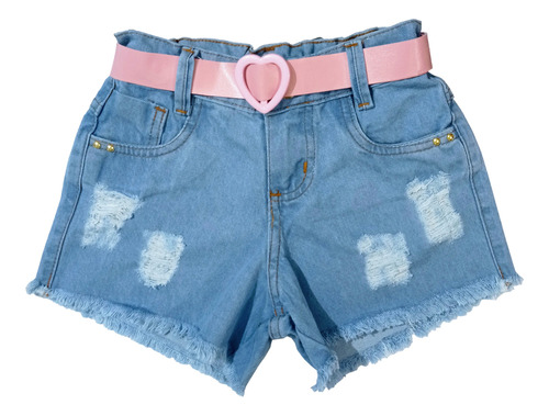 Bermuda Short Jeans Feminino Infantil Destroyed 2 A 16 Anos