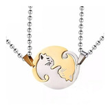 Collar Duo Acero  Pareja Ying Yang Gato Corazón Dorado Plata