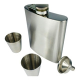 Cantil Inox 180ml Kit 2 Copos 1 Funil Whiskey Rum + Estojo