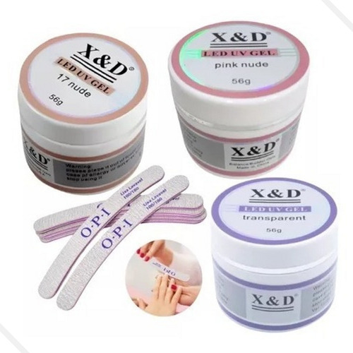 Kit 3 Gel X&d Uv Led 15g Pink Nude, Transparente Unha Xed