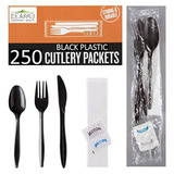 Juego De Cubiertos De Plastico Desechables Color Negro 250pz