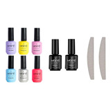 Kit X6 Esmaltes Color Meliné Gel Uv + 1 Base + 1 Top Coat 