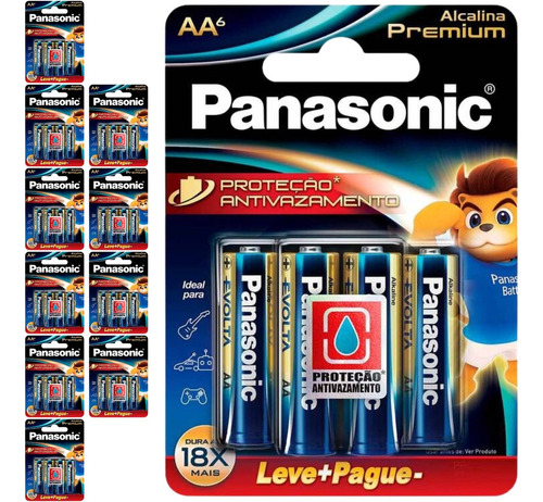 66 Pilhas Alcalinas Premium Aa 2a Pequena Panasonic 11 Cart