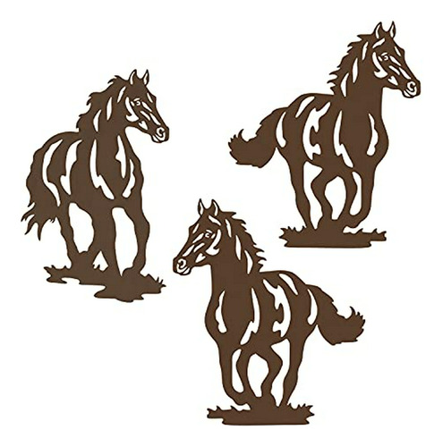 Deco Pared Metal Caballos, Set 3 Rustico 9.3 Pulgadas