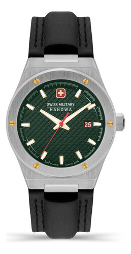 Reloj Swiss Military Smwgb2101602 Para Hombre Cristal Zafiro Color De La Malla Negro Color Del Bisel Plateado Color Del Fondo Verde