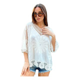 Blusa Importada Calada Tul Bordada Crochet Hindú Flores