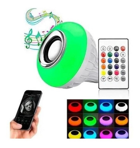 Bombillo Led Multicolor Rgb Con Parlante Bluetooth + Control