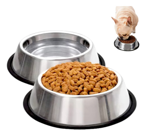 2 Platos Comedero Para Perros Gatos Antiderrapantes 16oz