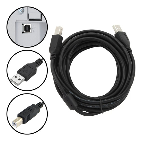 Cabo Usb 2.0 Impressora Universal 5 Metros Para Hp Elgin