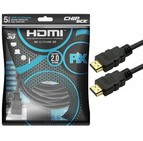 Mega Cabo Hdmi 2.0 4k Hdr 19p 5m Pix Gold 5 M Preto 018-2225