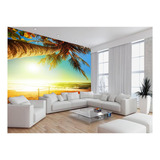 Papel De Parede 3d Paisagem Por Do Sol Mar Praia 4m² Pds37