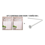Kit 2 Cortinas C/visor + 1 Varão Banheiro Box Curvo Em L