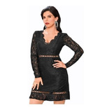 Vestido Dama Negro Crochet Sexi Elegante Cklass 978-73 