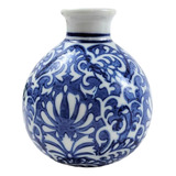 Mini Vaso Azul E Branco 10x9cm Floral Porcelana B