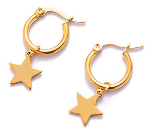 Par Aros Dorado Argolla 15mm Ojo Estrella Lis Acero Q C:4981