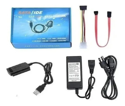 Kit Adaptador Usb 2.0 Hd Conversor Ide Sata Fonte 3 Em 1