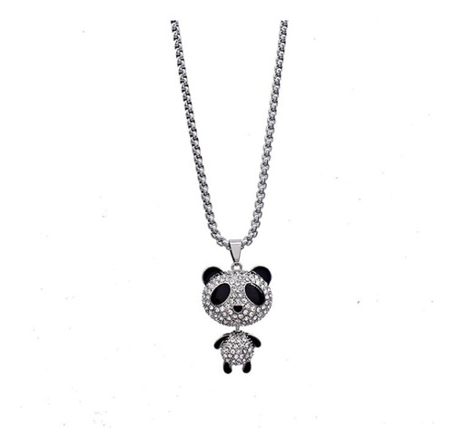 Collar Cadena Colgante Oso Panda Diamantes Acero Inoxidable