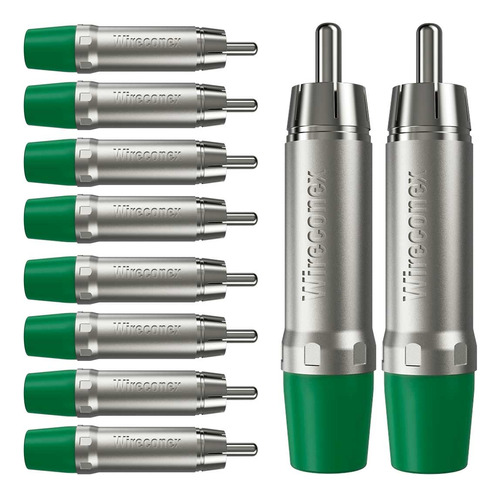 Kit 10 Conectores Rca Macho Verde Wc 1212 Wireconex