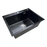 Cuba Pia Inox Preta Quadrada Cozinha Gourmet 60cm + Kit