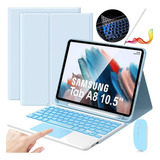 Funda Con Teclado Mouse+ Lapiz Para Galaxy Tab A8 10.5 Azul