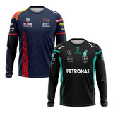 Kit Com 2 Camisetas Fórmula 1 Camisas Uv Inverno Manga Longa