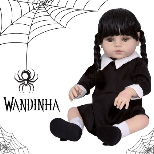 Boneca Corpo De Silicone Menina Série Wandinha Addams Linda Cegonha Reborn Dolls