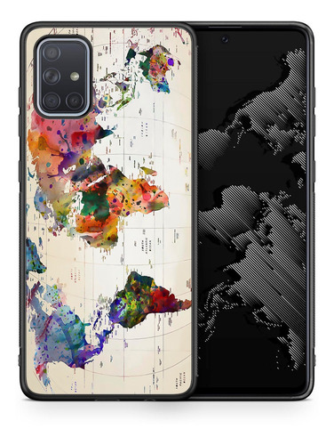 Funda Galaxy A71 Mapamundi Colores De Agua Uso Rudo Tpu/pm 