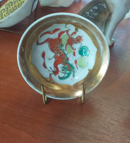 Antiguo Platillo Cuenco De Porcelana Dragón Chino Pequeño