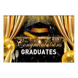 Telón De Fondo De Felicitaciones De Graduación En Oro Negro