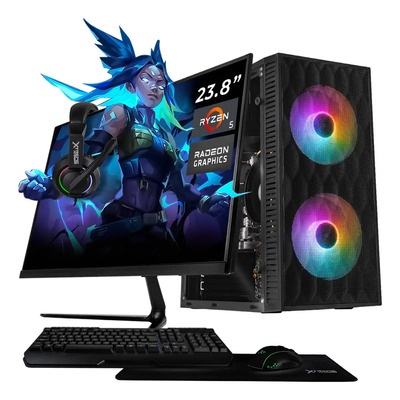 Computadora Escritorio Completa Xtreme PC Gaming AMD Radeon Vega 11 Ryzen 5 16GB SSD 1TB Monitor 23.8 75Hz WIFI Black rendimiento básico para juegos casuales, trabajo y estudio | Meses sin interés