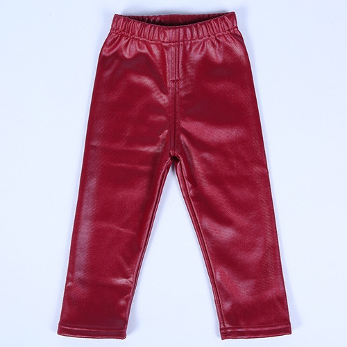 Pantalón Calza Niña Imitación Cuero Afranelado Rojo  2 A 12