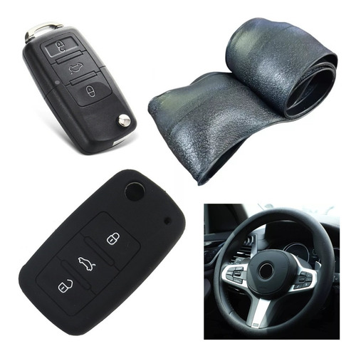 Cubre Volante + Funda Llave Silicona Volkswagen Fox Negro