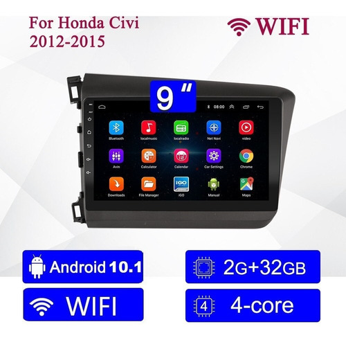 Estéreo Android Honda Civic 2012-2015 Gps Bt, 16 Gb Carplay