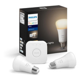 Kit X2 Focos + Bridge Philips Hue A19 Inteligentes Blancos Color De La Luz Blanco Cálido