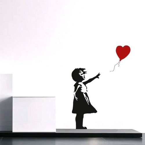 Adesivo Vinil Para Parede Menina E O Balão Coração Banksy